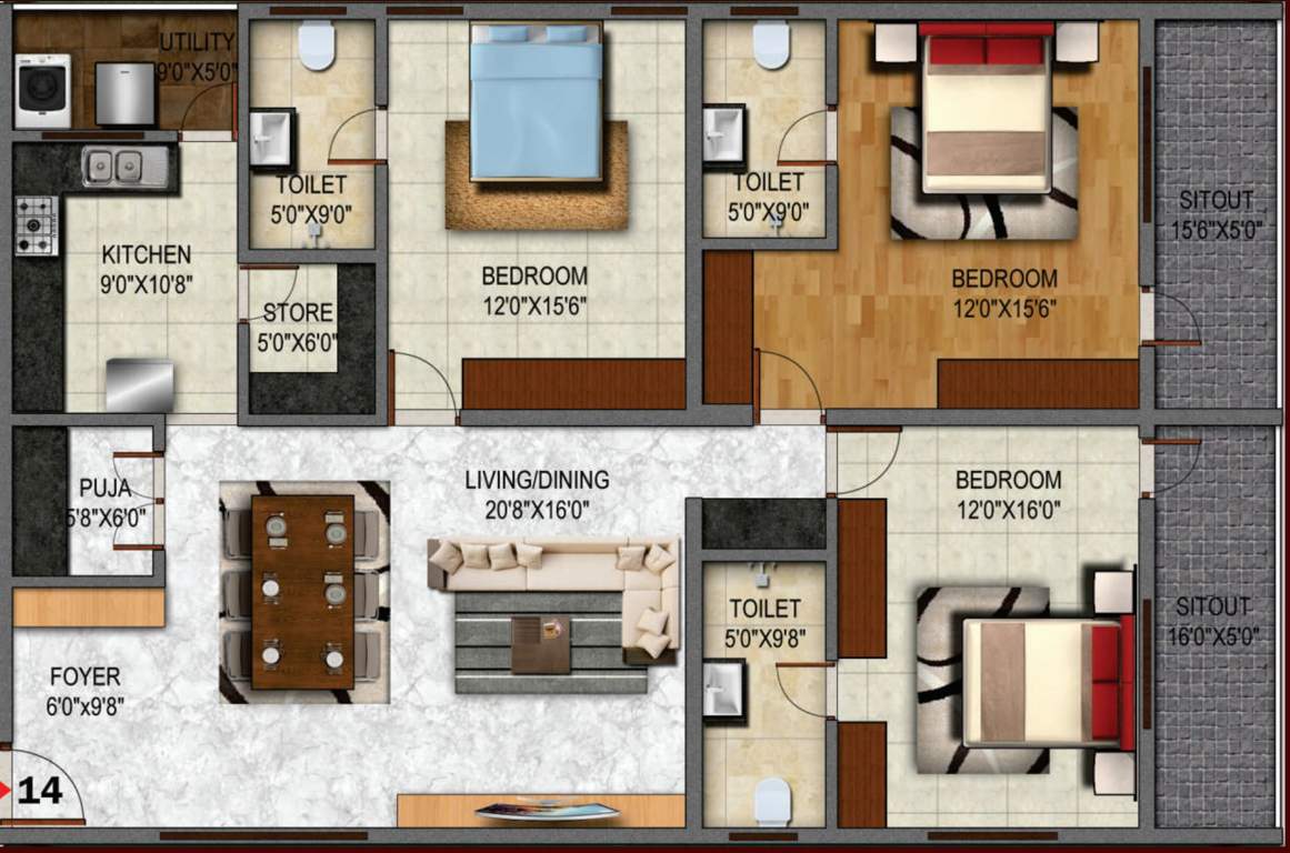 Heriitage Signature (3BHK+3T (2,130 sq ft) + Pooja Room 2130 sq ft)