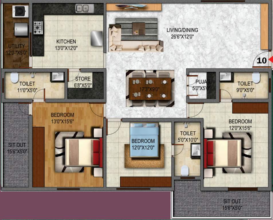 Heriitage Signature (3BHK+3T (2,270 sq ft) + Pooja Room 2270 sq ft)