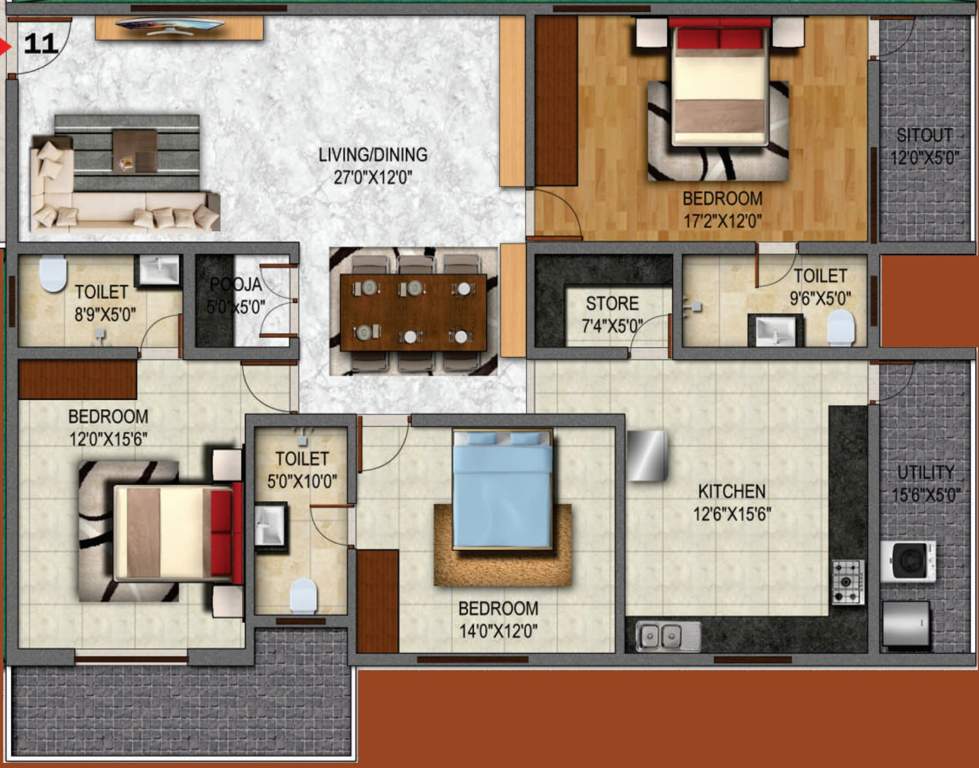 Heriitage Signature (3BHK+3T (2,310 sq ft) + Pooja Room 2310 sq ft)