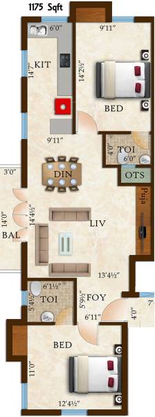 Rams Lalithaveni (2BHK+2T (1,175 sq ft) 1175 sq ft)