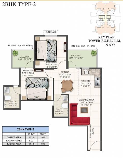 Supertech The Valley (2BHK+2T (690.29 sq ft) 690.29 sq ft)