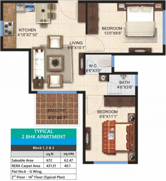 Pashmina Lagoon Residences (2BHK+1T (672 sq ft) 672 sq ft)