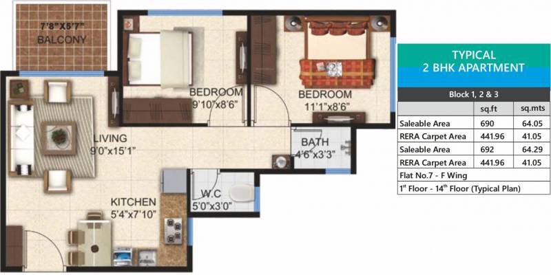 Pashmina Lagoon Residences (2BHK+1T (690 sq ft) 690 sq ft)