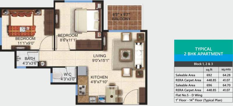 Pashmina Lagoon Residences (2BHK+1T (692 sq ft) 692 sq ft)