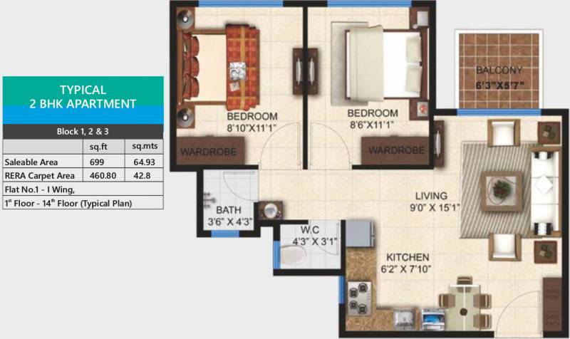 Pashmina Lagoon Residences (2BHK+1T (699 sq ft) 699 sq ft)