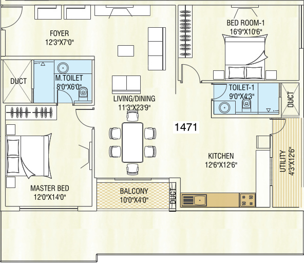 Manyam Skypark (2BHK+2T (1,471 sq ft) 1471 sq ft)