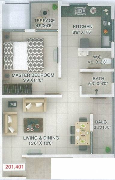 Unity Tulip (1BHK+1T (431.96 sq ft) 431.96 sq ft)