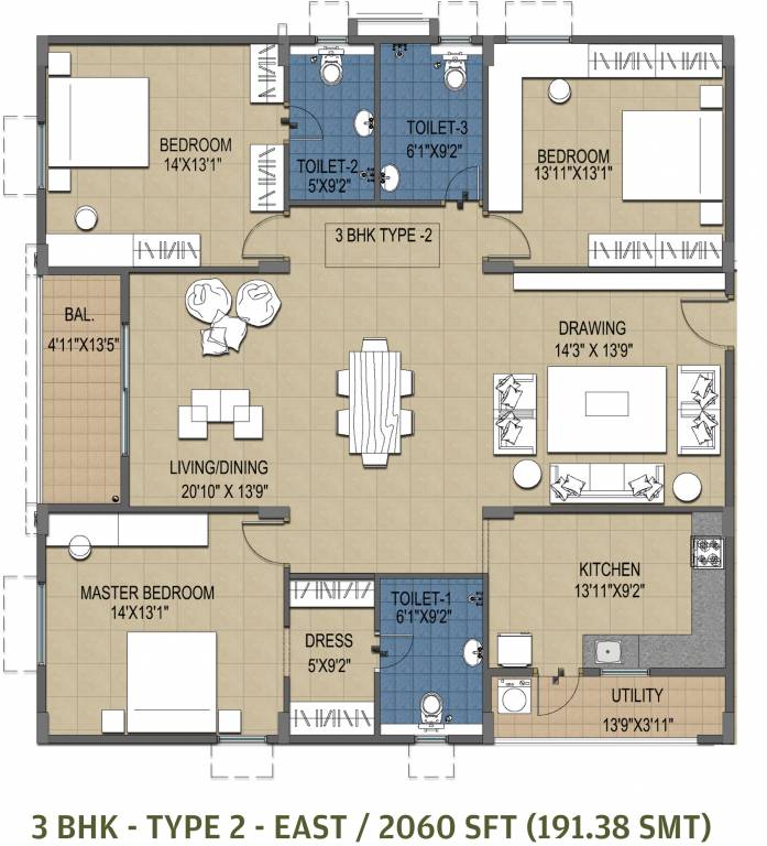 Ramky Greenview Apartments (3BHK+3T (2,060.00 sq ft) 2060 sq ft) Ramky Greenview Apartments (3BHK+3T (2,060.00 sq ft) 2060 sq ft)