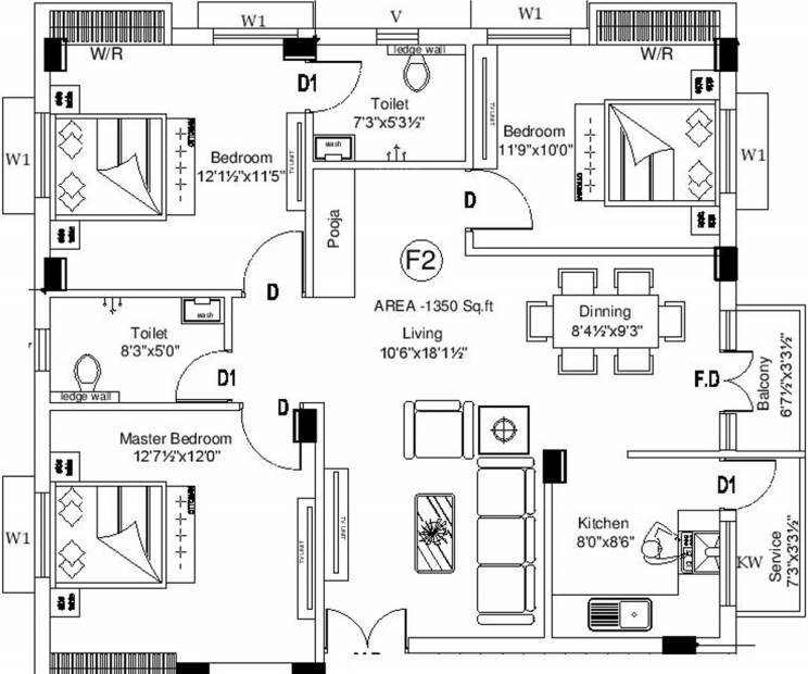 Aswin Grace Castle (3BHK+2T (1,350 sq ft) + Pooja Room 1350 sq ft)