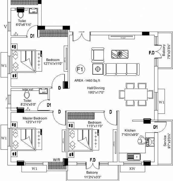 Aswin Grace Castle (3BHK+2T (1,460 sq ft) 1460 sq ft)