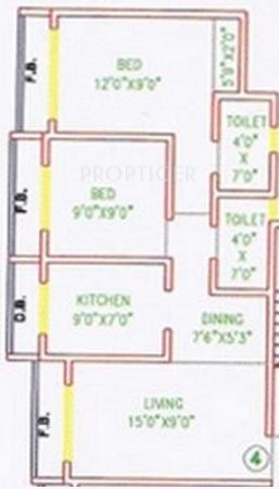 Mandar Heights (2BHK+2T (890 sq ft) 890 sq ft)