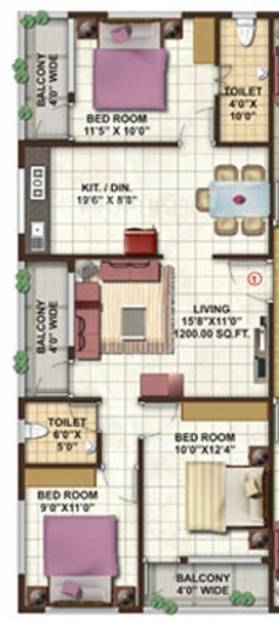 Shree Balaji Buildcon Sarvesh Heights Floor Plan (3BHK+2T)