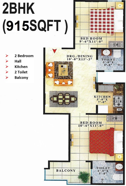 Creators Gayatri Vatika (2BHK+2T (915 sq ft) 915 sq ft)