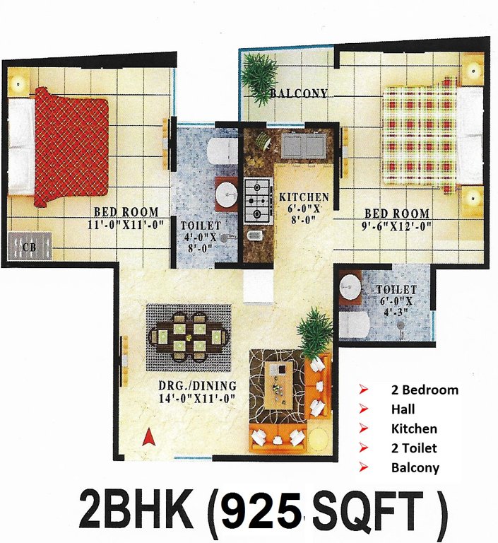 Creators Gayatri Vatika (2BHK+2T (925 sq ft) 925 sq ft)