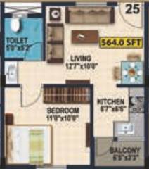 Sriven Rag Meridian (1BHK+1T (564 sq ft) 564 sq ft)