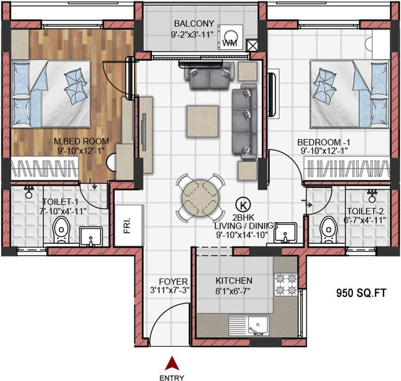 Fomra Hues (2BHK+2T (950 sq ft) 950 sq ft)