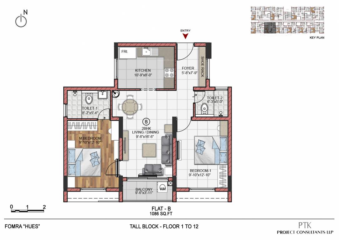 Fomra Hues (2BHK+2T (1,086 sq ft) 1086 sq ft)