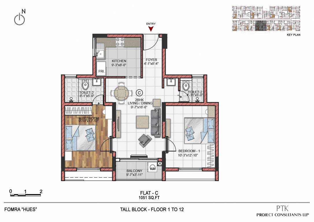 Fomra Hues (2BHK+2T (1,051 sq ft) 1051 sq ft)