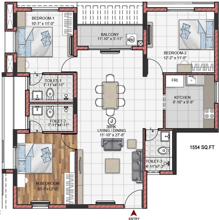 Fomra Hues (3BHK+3T (1,554 sq ft) 1554 sq ft)