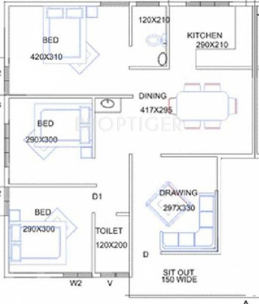 VM Developers And Builders Crozier Floor Plan (3BHK+2T)