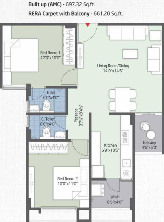 Shivam Pearl 79 (2BHK+2T (697.32 sq ft) 697.32 sq ft)