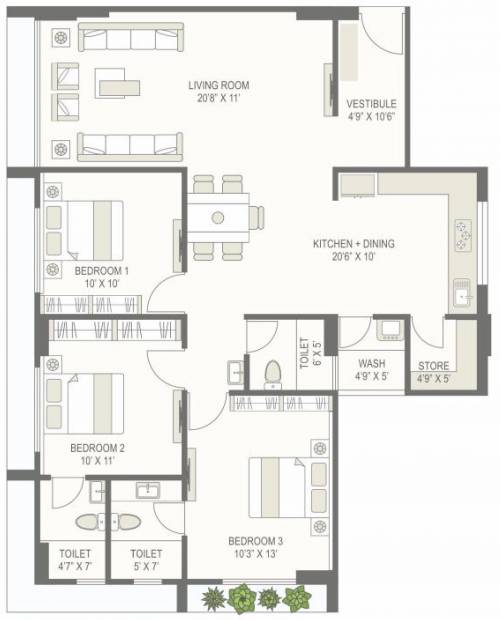 Shree Tulsi Parkview (3BHK+3T (958 sq ft) 958 sq ft)