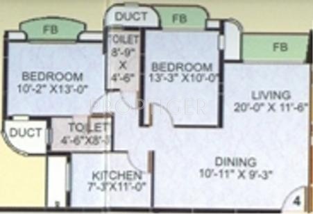 Ashish Sahyadri Floor Plan (2BHK+2T)