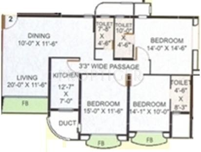 Ashish Sahyadri Floor Plan (3BHK+3T)