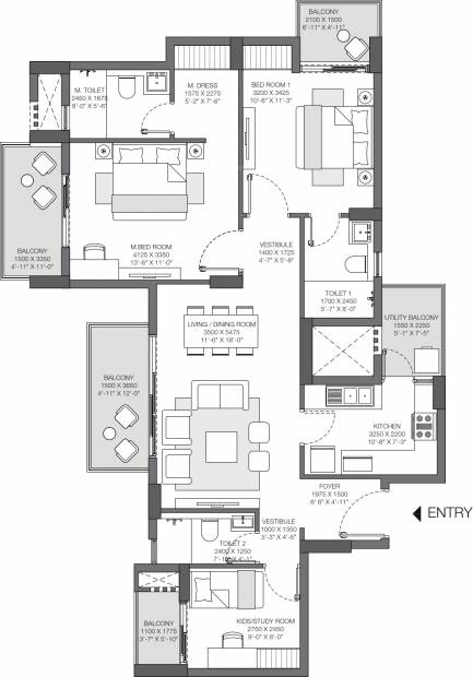 Godrej Nurture Phase 1 (3BHK+3T (1,549 sq ft) 1549 sq ft)