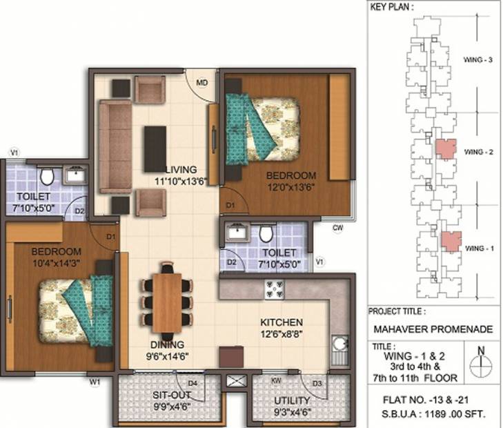 Mahaveer Promenade (2BHK+2T (1,189 sq ft) 1189 sq ft)