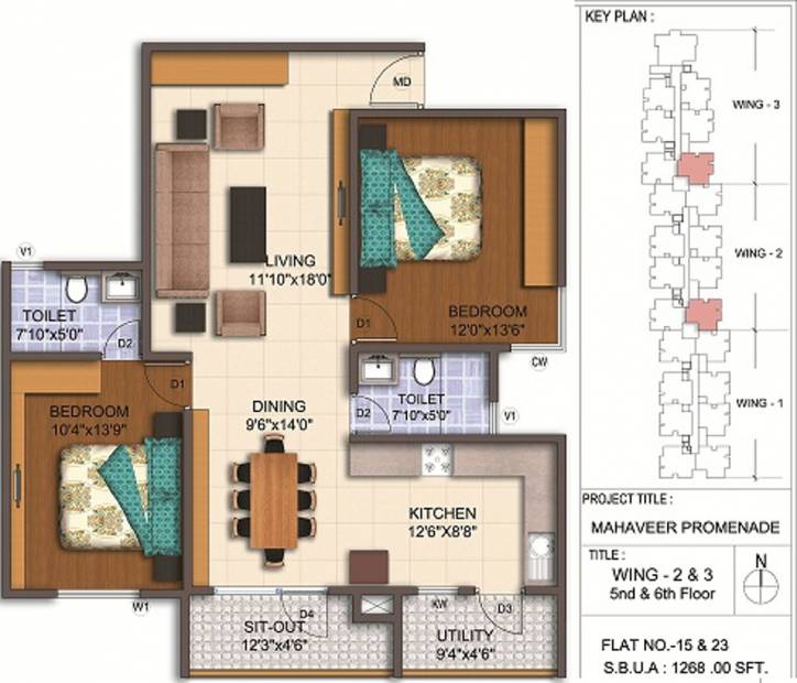 Mahaveer Promenade (2BHK+2T (1,268 sq ft) 1268 sq ft)