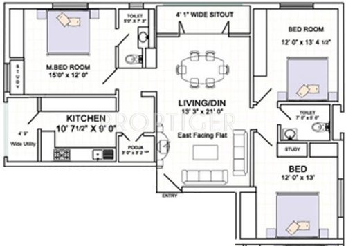 Subishi Silver Oaks Apartment (3BHK+2T (1,552 sq ft)   Pooja Room 1552 sq ft)