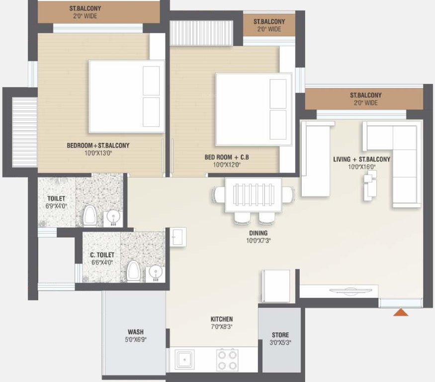 Aashutosh Iskcon Ambito (2BHK+2T (764.99 sq ft) 764.99 sq ft)