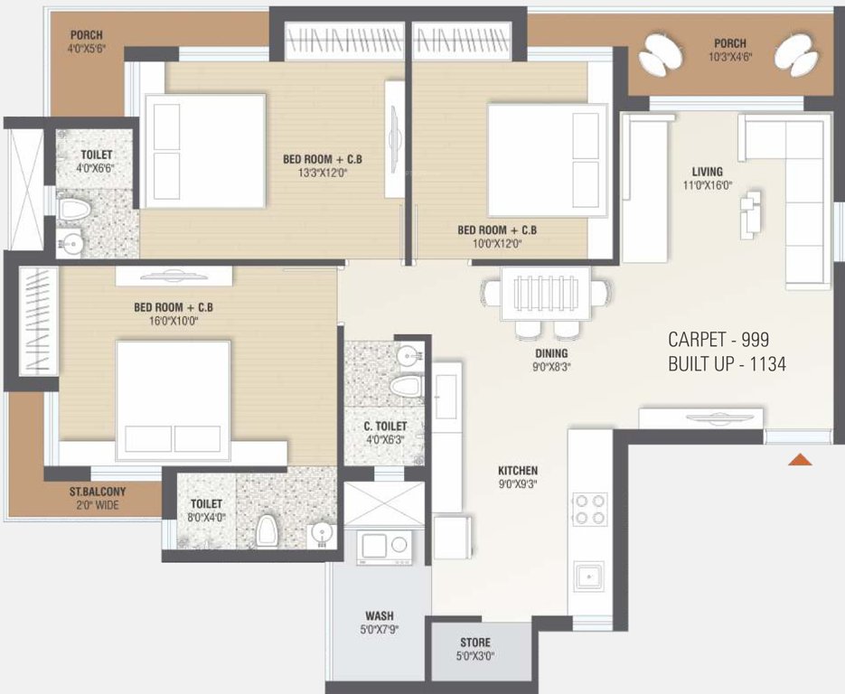 Aashutosh Iskcon Ambito (3BHK+3T (1,134 sq ft) 1134 sq ft)