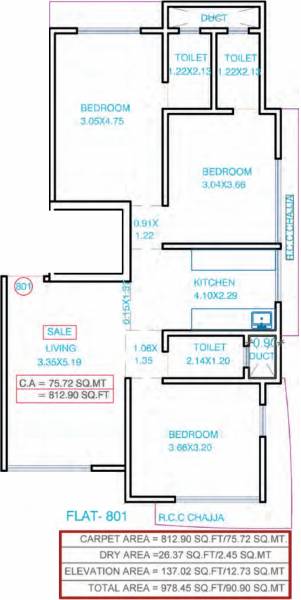 Zee Chhaya (3BHK+3T (812.90 sq ft) 812.9 sq ft)