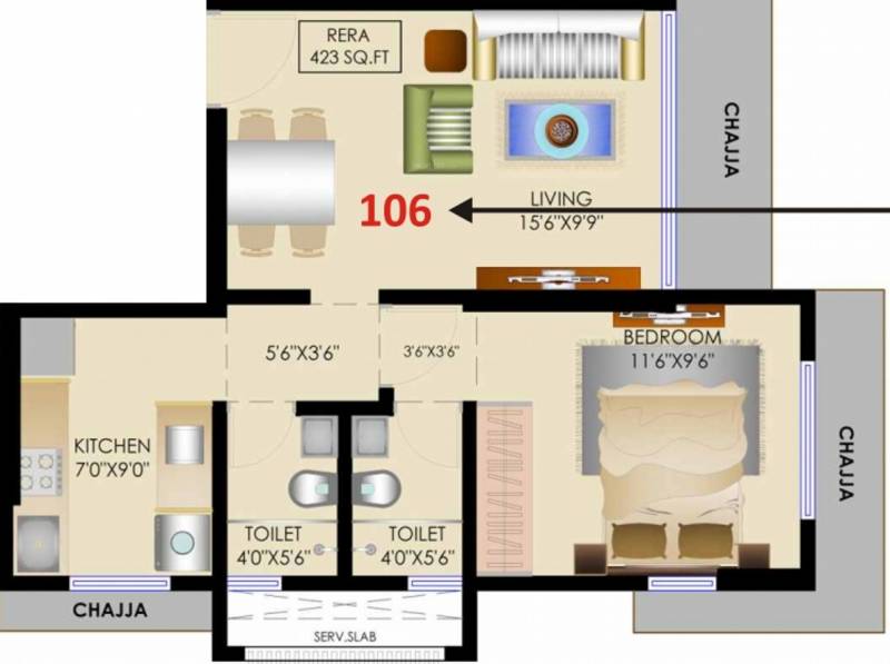 National Blossom (1BHK+1T (423 sq ft) 423 sq ft)