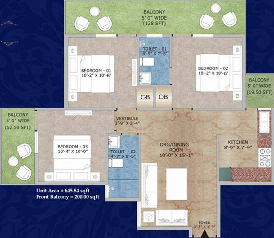 Adore Happy Homes Exclusive (3BHK+3T (645.84 sq ft) 645.84 sq ft)