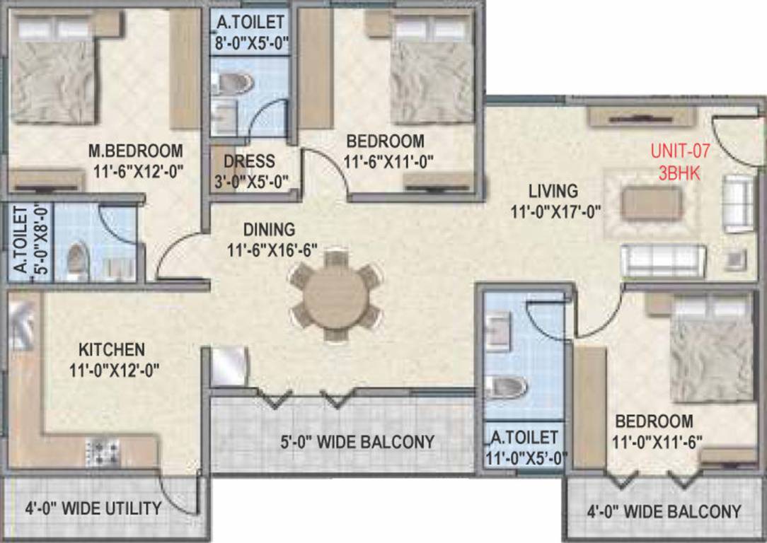 Amigo Estella (3BHK+3T (1,635 sq ft) 1635 sq ft)
