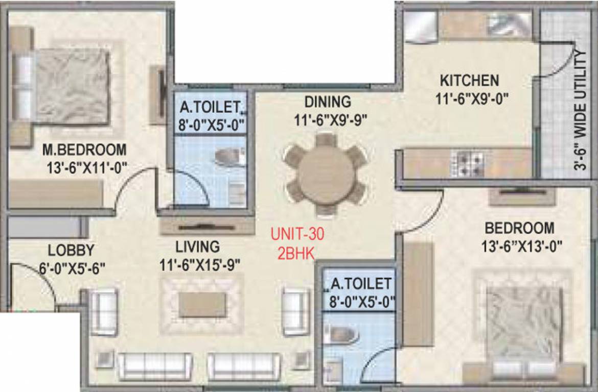 Amigo Estella (2BHK+2T (1,160 sq ft) 1160 sq ft)
