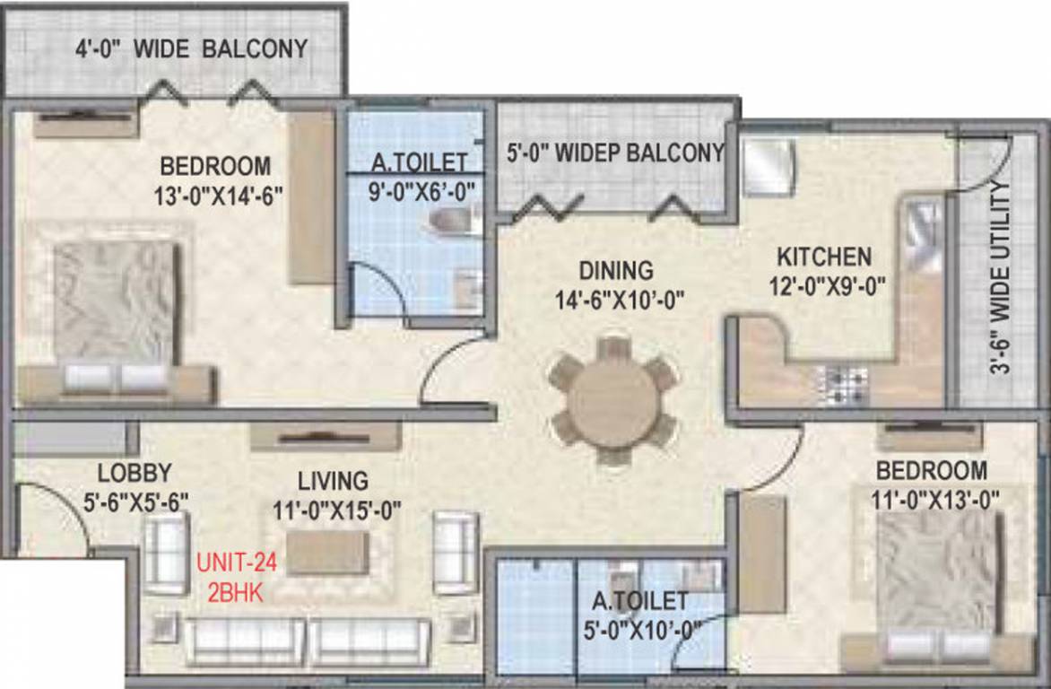 Amigo Estella (2BHK+2T (1,414 sq ft) 1414 sq ft)