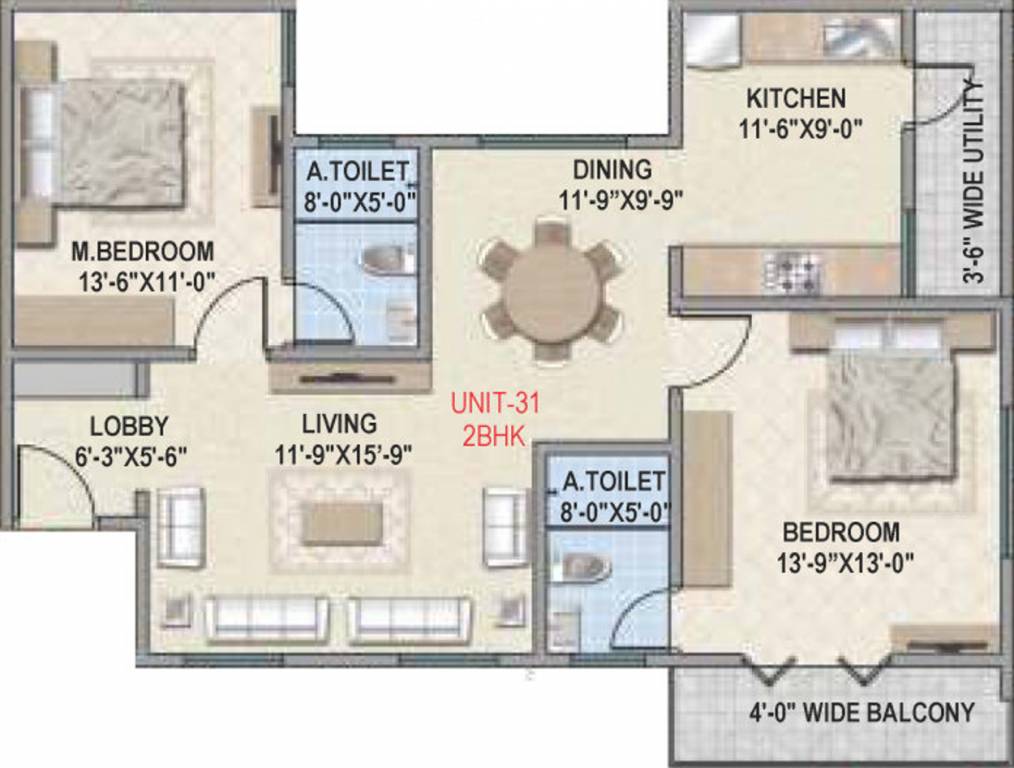 Amigo Estella (2BHK+2T (1,247 sq ft) 1247 sq ft)