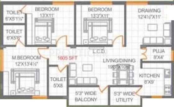 Vasavi Bhuvana (3BHK+3T (1,605 sq ft)   Pooja Room 1605 sq ft)