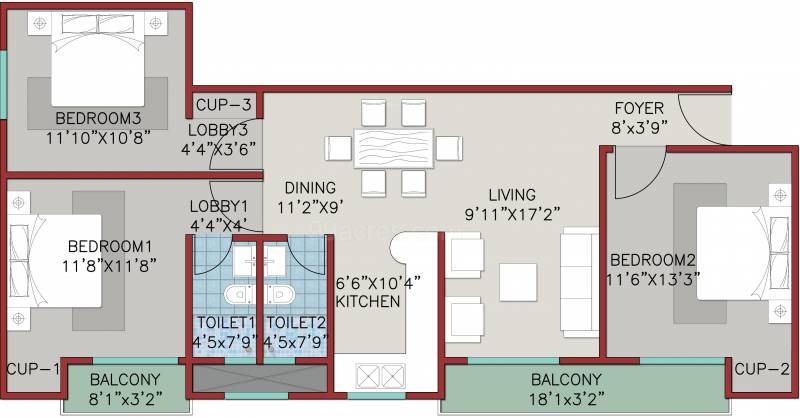 A And A Saffron Garden (3BHK+2T (1,392 sq ft) 1392 sq ft)