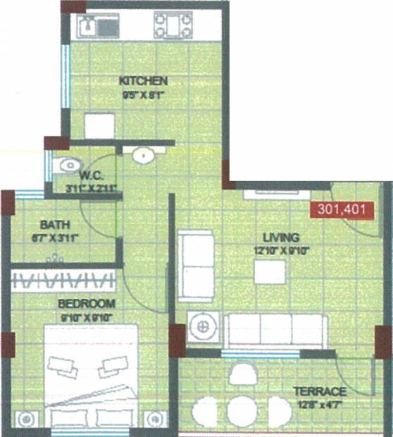 Pathan Classic (1BHK+1T (605 sq ft) 605 sq ft)