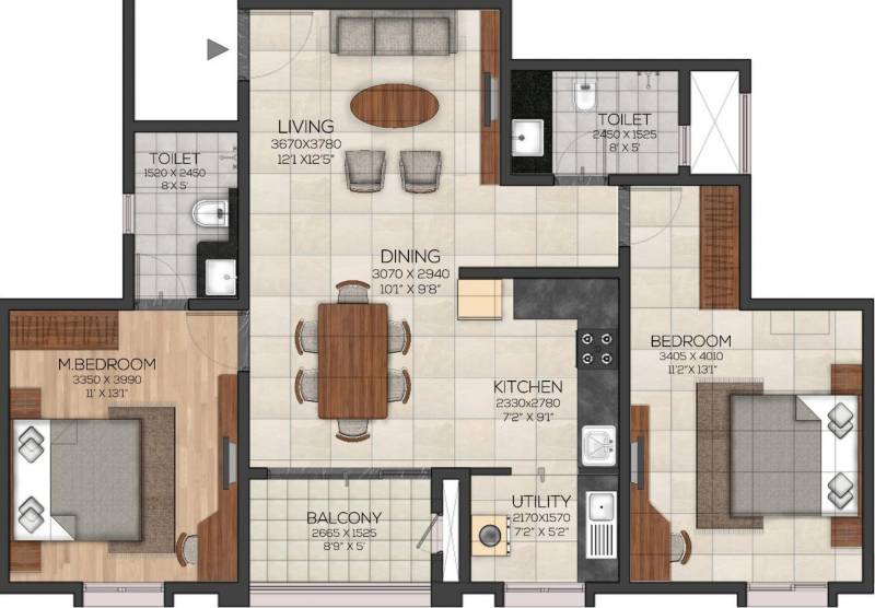 Brigade Serene At Brigade Cornerstone Utopia (2BHK+2T (1,242 sq ft) 1242 sq ft)