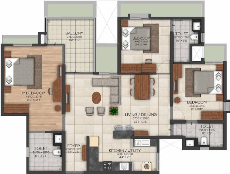 Brigade Serene At Brigade Cornerstone Utopia (3BHK+3T (1,689 sq ft) 1689 sq ft)