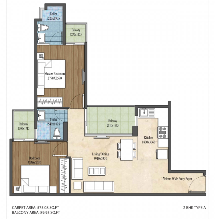 Imperia Aashiyara (2BHK+2T (575.08 sq ft) 575.08 sq ft)