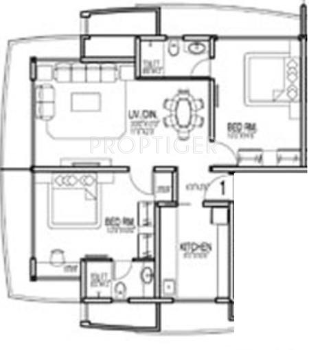 Trisons Builders Aurora Floor Plan (2BHK+2T)