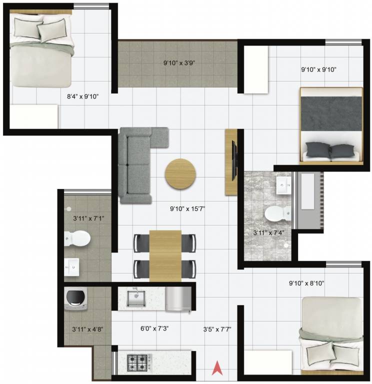 Icon Iconest 3 (3BHK+2T (841 sq ft) 841 sq ft) Icon Iconest 3 (3BHK+2T (841 sq ft) 841 sq ft)