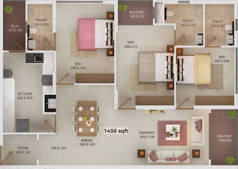 Trinity New Castle (3BHK+3T (1,438 sq ft) 1438 sq ft)